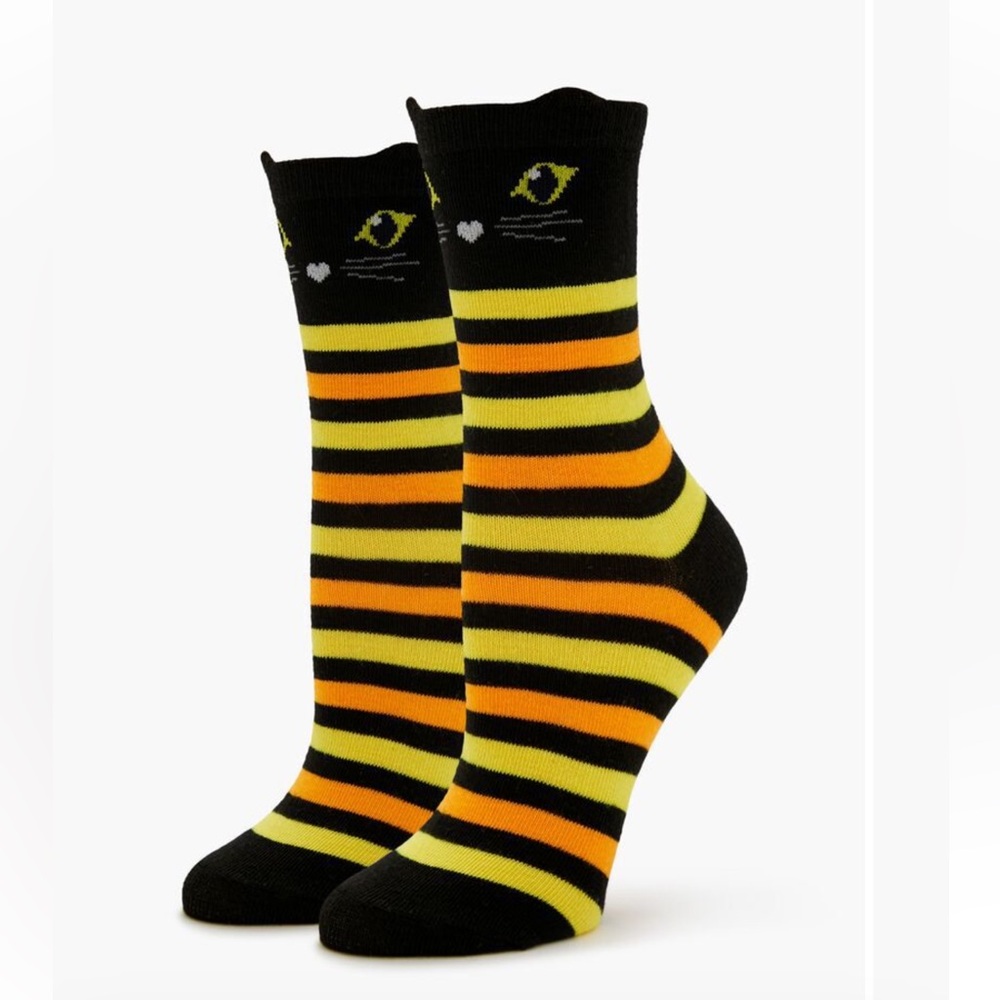 Forever 21 Black and Yellow Cat Face Socks